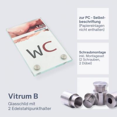 Türschild VITRUM B , Glasschild, Büroschild, 160 100 mm